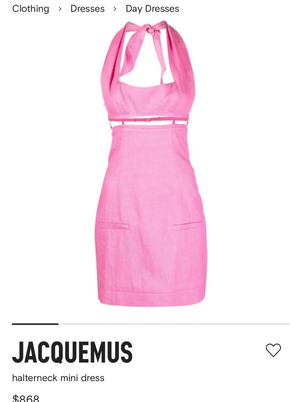 Jacquemus Pink Halter Cutout Mini Dress
